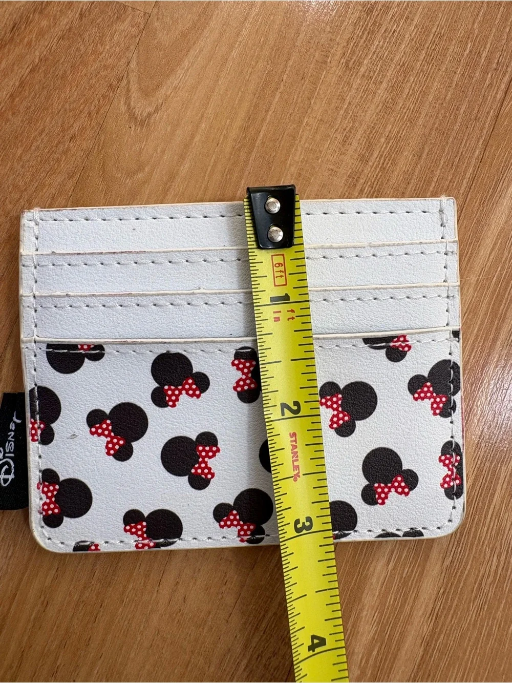 Loungefly White Minnie Mouse Card Holder with Black Silhouettes and Red Bows